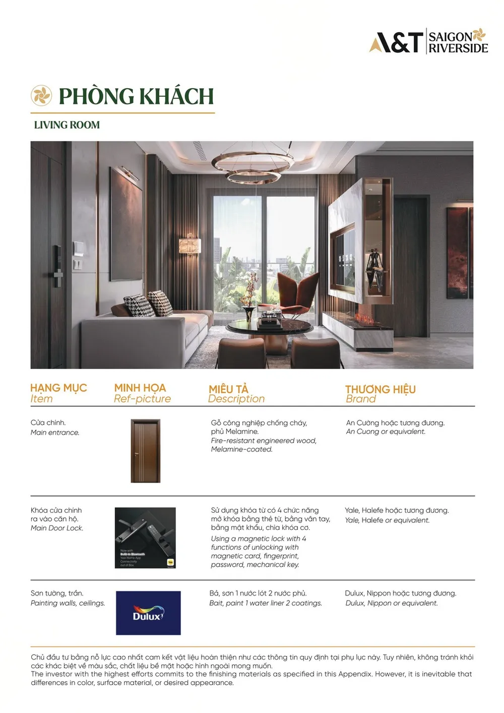 DANH MỤC VẬT LIỆU BÀN GIAO AT SAIGON RIVERSDIE, DANH MỤC BÀN GIAO AT SAIGON RIVERSIDE, VẬT LIỆU BÀN GIAO AT SAIGON RIVERSIDE, HANDOVER LIST,
