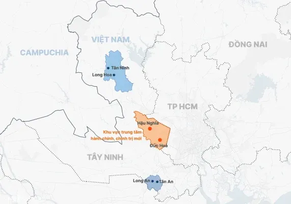 Bản đồ quy hoạch ba trung tâm phát triển chiến lược của tỉnh Tây Ninh sau khi sáp nhập và điều chỉnh