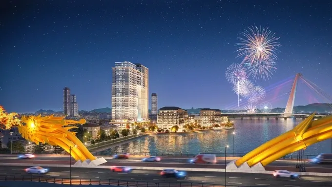 Dự án Sun Ponte Residence nằm gần cầu Rồng. Ảnh phối cảnh minh họa: Sun Property