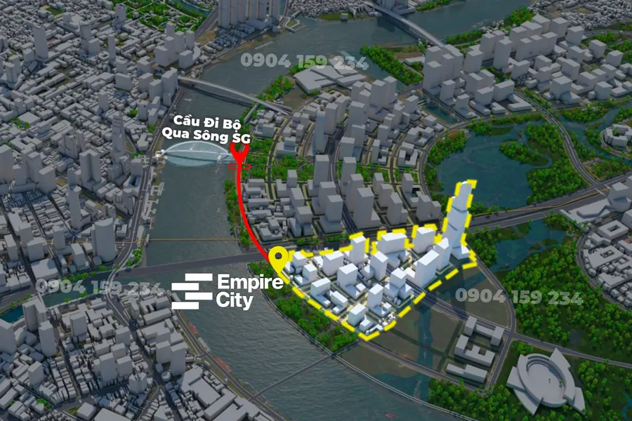 khoang cach tu du an empire city den cau di bo qua song sai gon