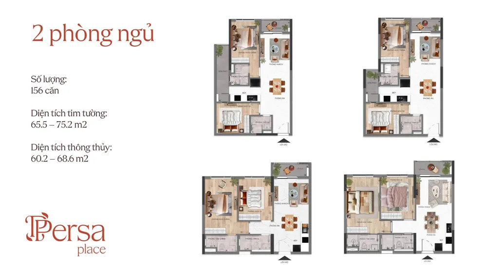 layout thiết kế 2 phòng ngủ