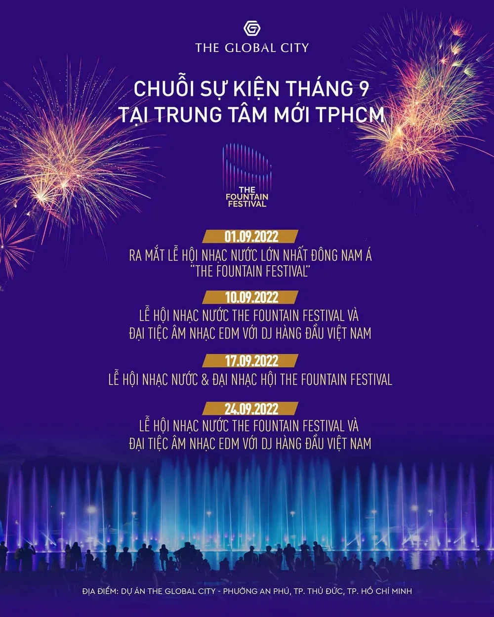 Lịch trình sự kiện The Fountain Festival tại khu đô thị The Global City.