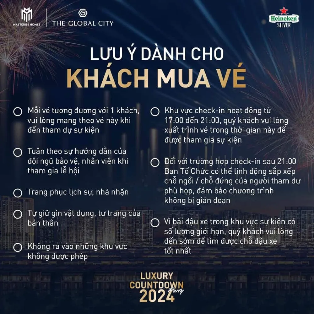 Lưu ý giành cho khách hàng mua vé Luxury Countdown Party 2024.