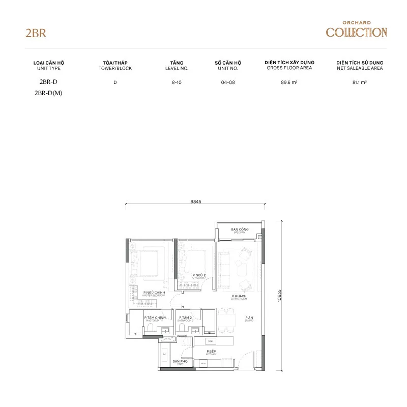 Layout Căn hộ 2 phòng ngủ Orchard Collection