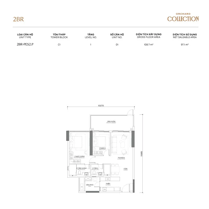 Layout Căn hộ 2 phòng ngủ Orchard Collection
