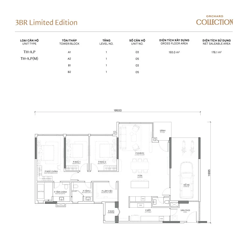 Mặt bằng căn hộ 3BR Limited Edition Orchard Collection