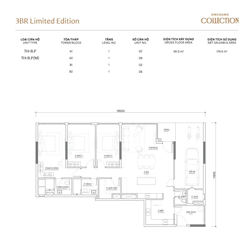 Mặt bằng căn hộ 3BR Limited Edition Orchard Collection