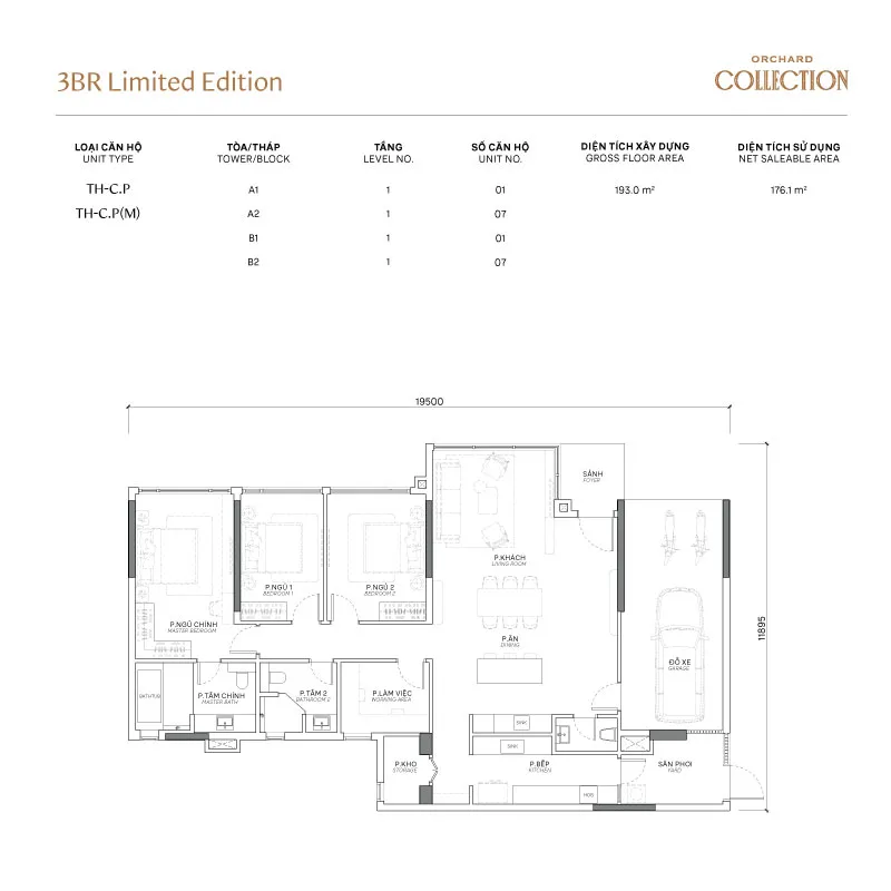 Mặt bằng căn hộ 3BR Limited Edition Orchard Collection