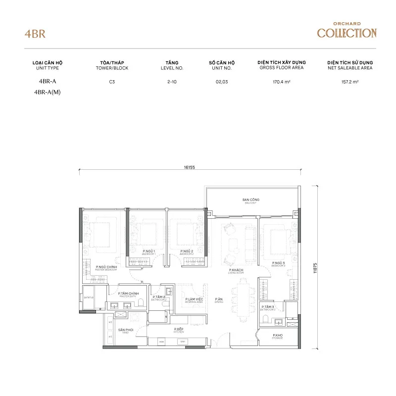 Mặt bằng căn hộ 4 phòng ngủ tại Orchard Collection
