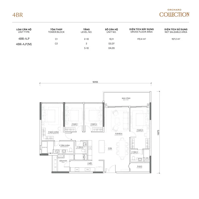 Mặt bằng căn hộ 4 phòng ngủ tại Orchard Collection