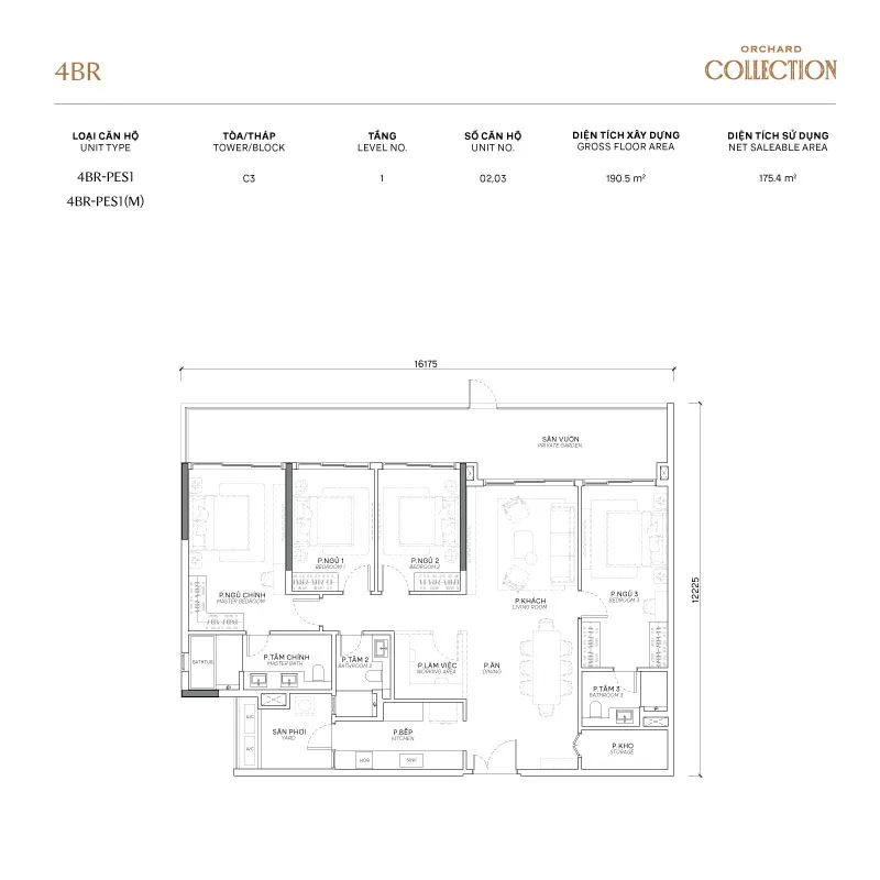 Mặt bằng căn hộ 4 phòng ngủ tại Orchard Collection
