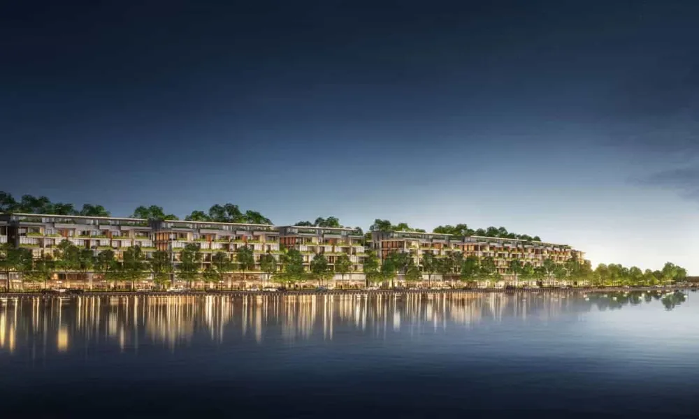 Phối cảnh dãy phố trung tầng Marina nằm dọc sông Lam.
