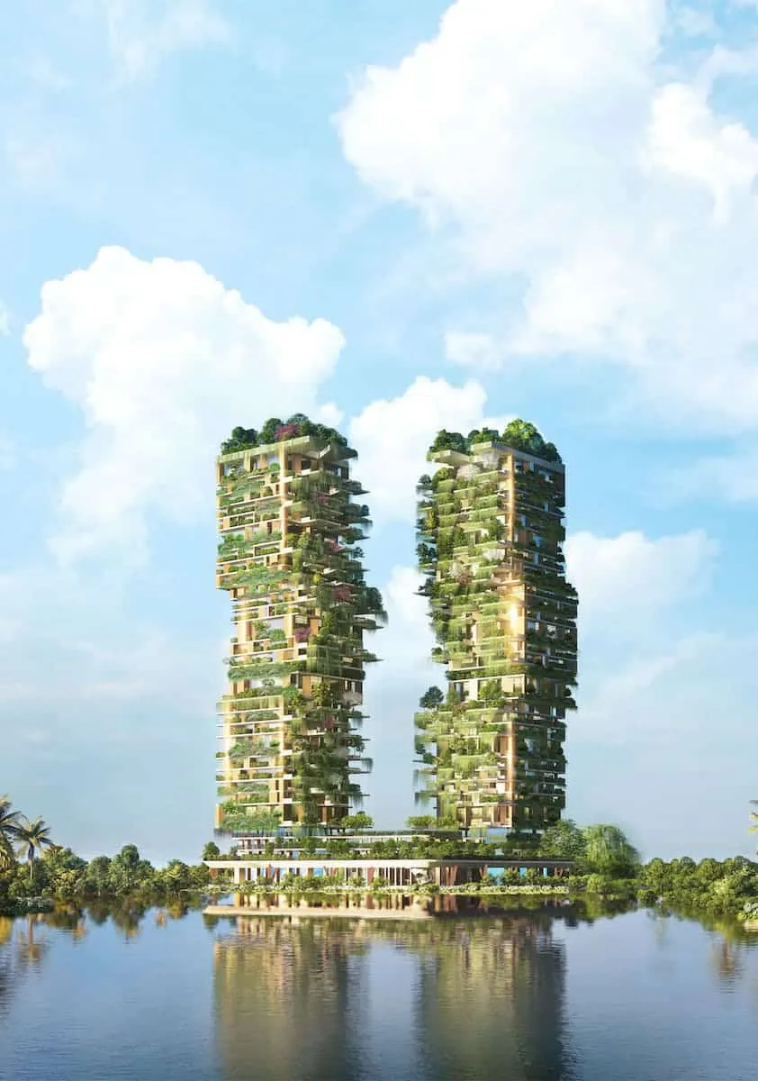 Tháp Meraki Residences được xây dựng bên hồ.