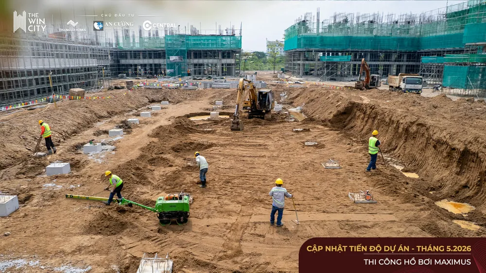 Thi công khu vực tiện ích trung tâm hồ bơi Olympic Maximus tại The Win City