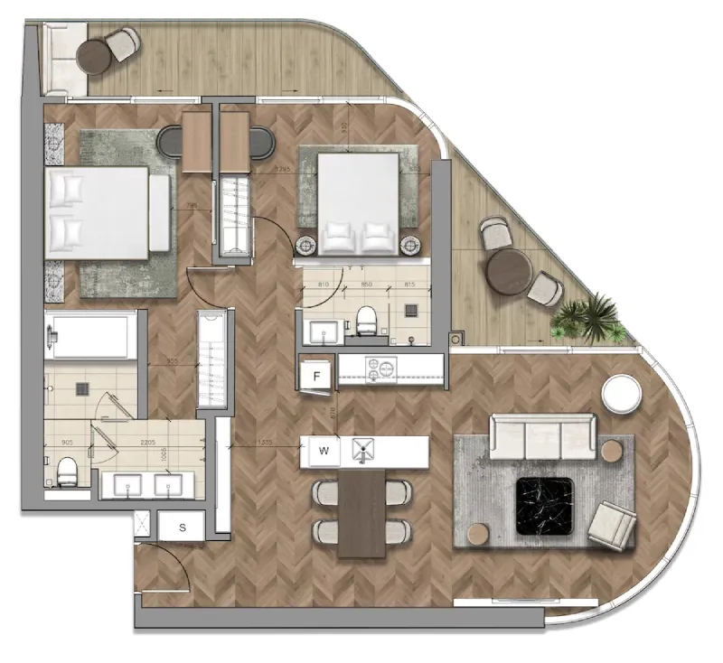 Thiết kế căn hộ 2 phòng ngủ Alizé Đà Nẵng