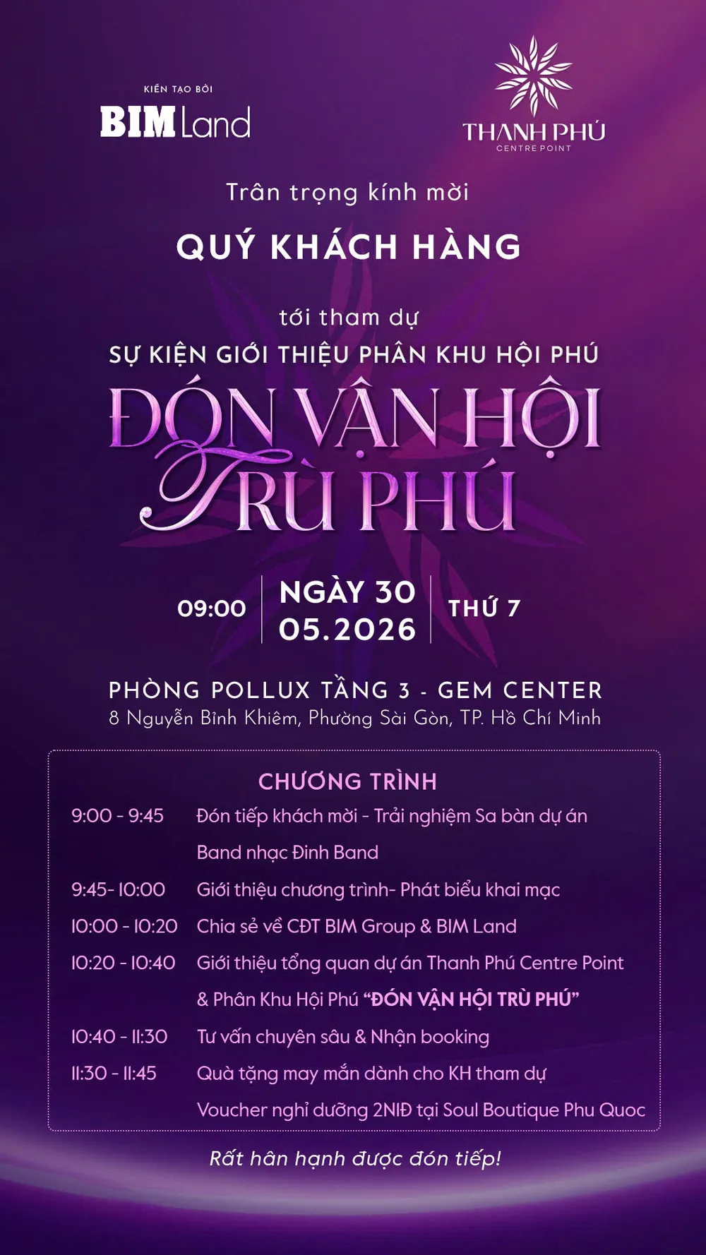 Thư mời khách hàng tham dự sự kiện Hội Phú đón vận trù phú tại Thanh Phú Centre Point