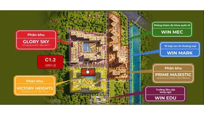 Sơ đồ mặt bằng chi tiết và các hướng view của Toà C1.2