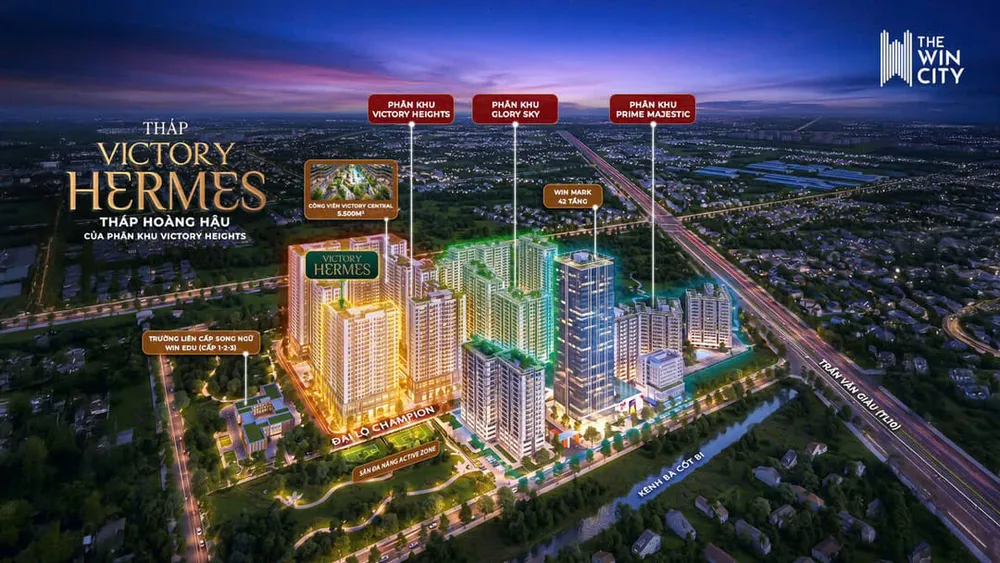Vị trí tòa tháp Victory Hermes tiếp giáp các trục đường lớn nội khu