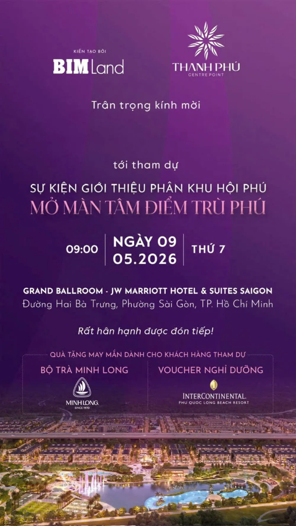 Thư mời sự kiện giới thiệu phân khu Hội Phú Thanh Phú Centre Point tại JW Marriott